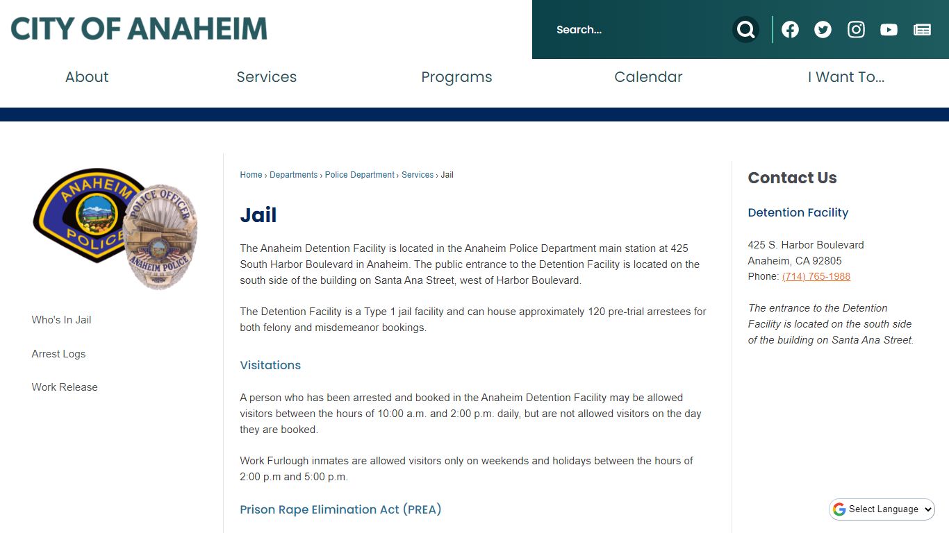 Jail | Anaheim, CA - Official Website