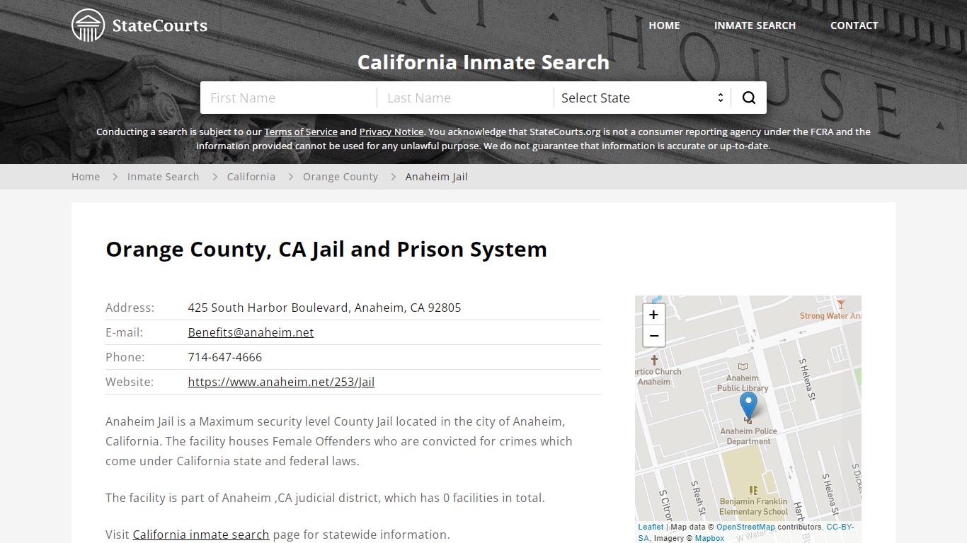 Anaheim Jail Inmate Records Search, California - StateCourts